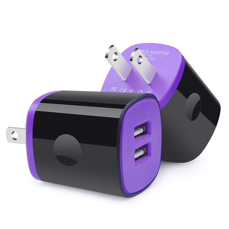 [Australia - AusPower] - USB Wall Charger, 2Pack Travel Charging Block Dual Port USB Cube Power Adapter Wall Plug Compatible iPhone 13/12/11/Pro Max/SE/X/XS/XR,Samsung Galaxy S22 S21 S20 S10 S9,Pixel 6/6 Pro,LG,Moto(Purple) 