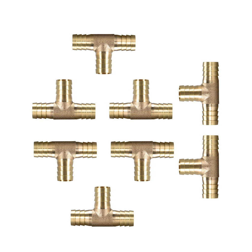 [Australia - AusPower] - 8 PCS 16mm or 5/8" ID Brass Barb Splicer Fitting ATITOWEL T-Shaped 3 Ways Brass Hose Splicer Fitting for Air Water Gas Fuel Oil Inert Gases 