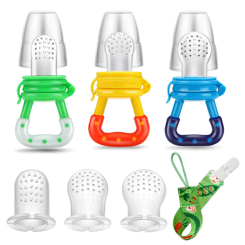 [Australia - AusPower] - PandaEar Baby Fresh Fruit Food Feeder Nibbler Pacifier (3 Pack) |Training Massaging Toy Teether| Food Grade Soft Safe BPA-Free Silicone Pouches| Babies Toddlers Infants Kids 
