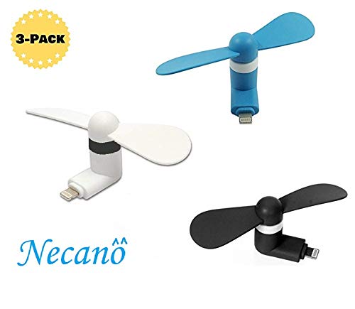 [Australia - AusPower] - Necano Mini Cellphone Fan, Portable Mobile Phone Fan Compatible with iPhone X/Xs/Xr / 8/8 Plus / 7/7 Plus / 6 / 6s / iPad and More (3 Packs) 