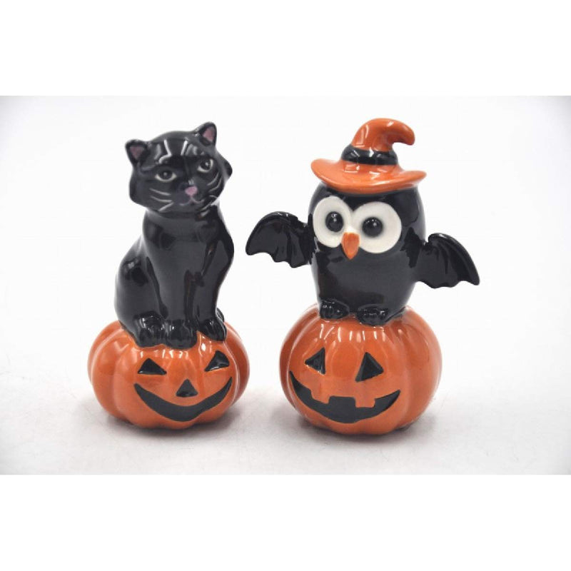 [Australia - AusPower] - Cosmos Gifts 20799 Owl-Black Cat Pumpkin Salt and Pepper Shaker 