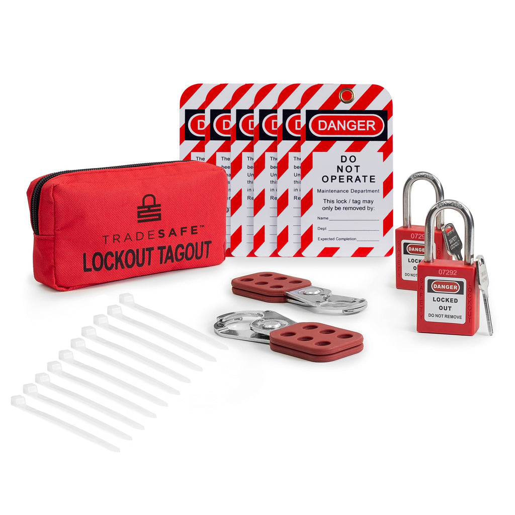 [Australia - AusPower] - TRADESAFE Lockout Tagout Kit with Hasps, Loto Tags, Red Safety Padlocks | OSHA Compliance for Electrical Lock Out Tag Out Kits, Locks, and Loto Lock Set (1 Key Per Lock) 1 Key Per Lock 