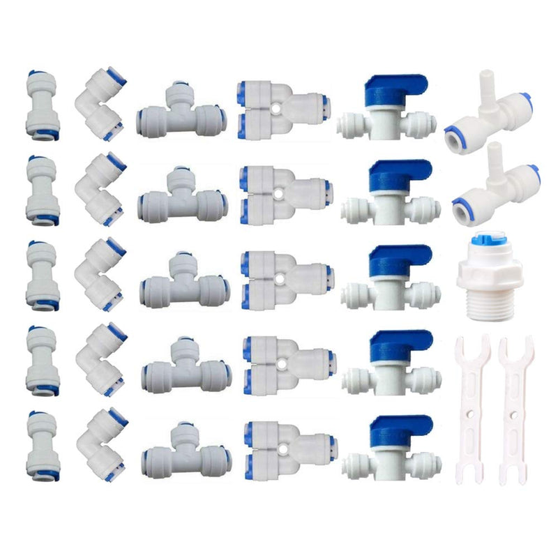 [Australia - AusPower] - 1/4" OD Quick Connect Push in to Connect Tube Fittings Set for RO Water Reverse Osmosis System Water, 30 Pcs Water Tube Fittings Ball Valve +T +I +L Type Combo 