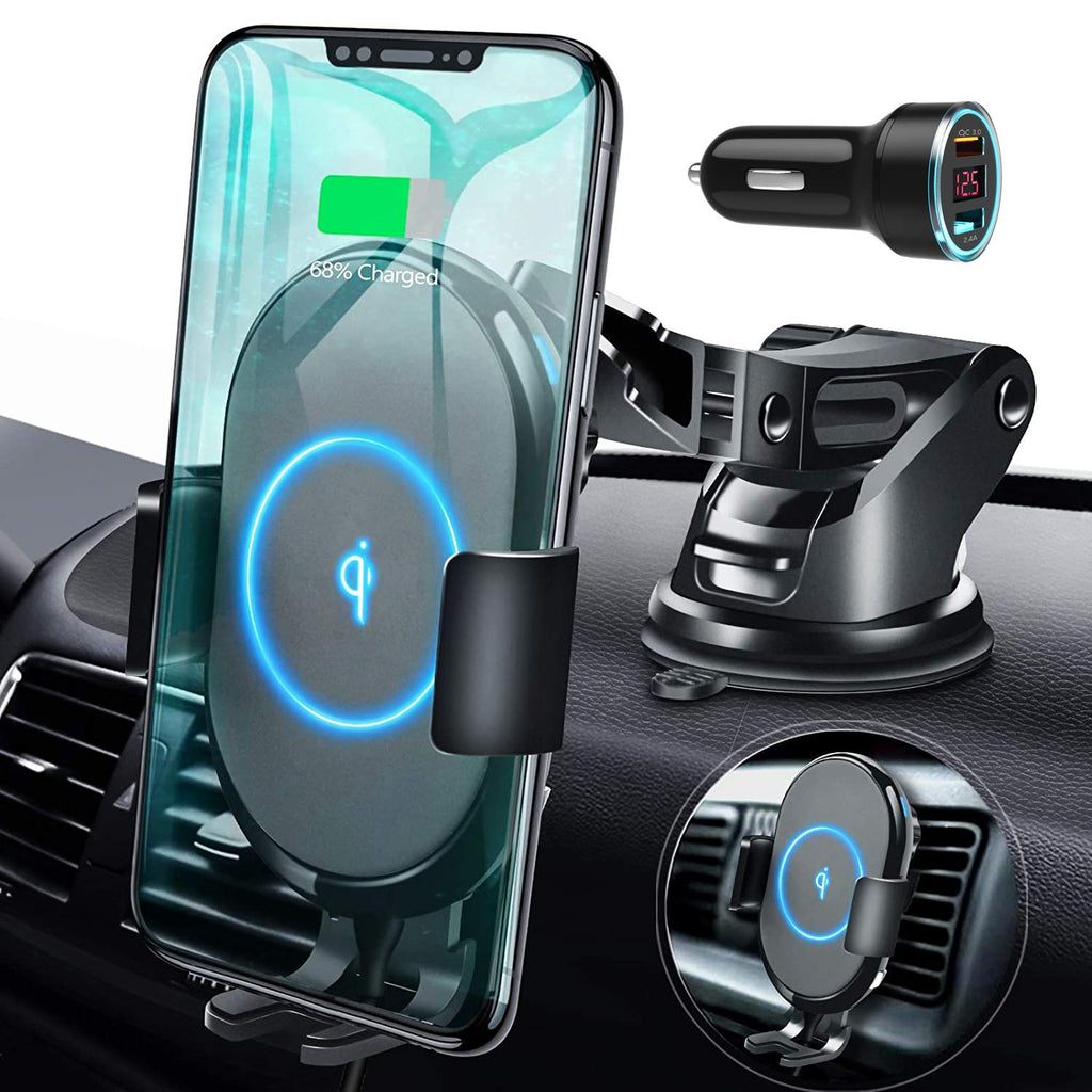 [Australia - AusPower] - ABLEGRID Wireless Car Charger Mount, Automatic Clamping 15W/10W/7.5W Qi Fast Charging 5W Car Mount Holder Dashboard Compatible with iPhone 12 Pro Max/12Pro, Galaxy S20/S20+,LG G8 ThinQ/V50 and More 
