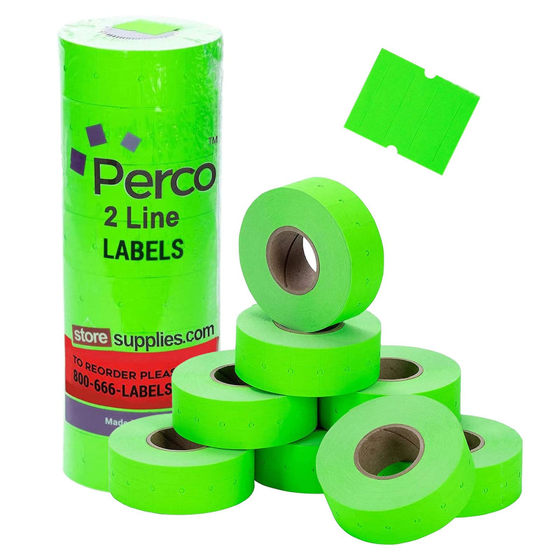 [Australia - AusPower] - Fluorescent Green Perco Labels for Perco 2 Line Labeler Gun - 1 Sleeve, 6,000 Labels 