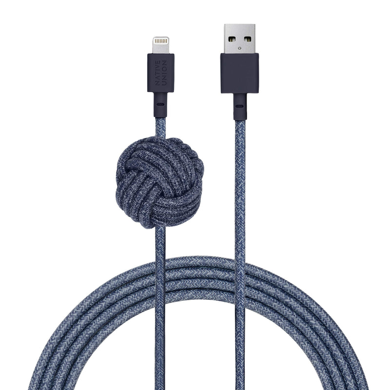 [Australia - AusPower] - NATIVE UNION Night Cable USB-A to Lightning - 10ft Ultra-Strong Durable Lightning to USB Charging Cable with Weighted Knot [MFi Certified] Compatible with iPhone/iPad (Indigo) Indigo 
