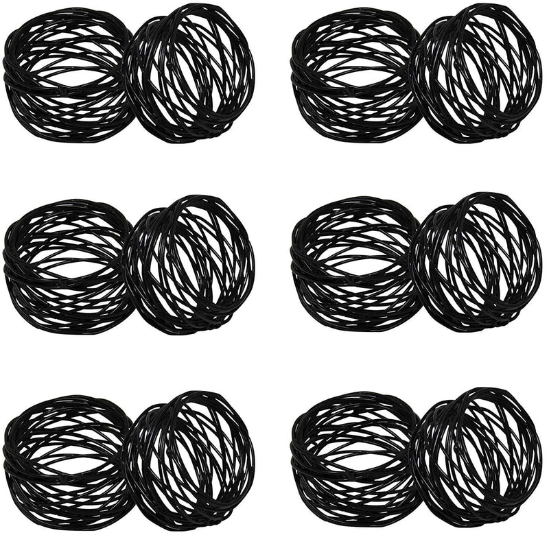 [Australia - AusPower] - Kaizen Casa Handmade Decorations Black Napkin Rings Set of 12 Metal Mesh for Weddings Dinner Parties or Every Day Use (Black, 12) 