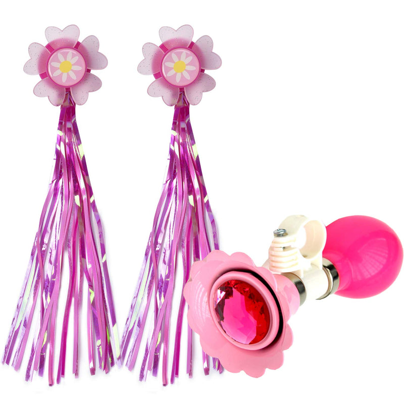 [Australia - AusPower] - Kids Bike Horn, Children Bicycle Bell with 2 Pack Bike Handle Streamers Bike Accessories for Girls or Boys (Pink) 