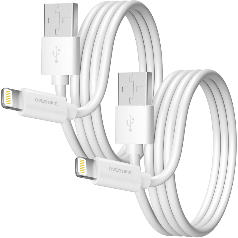 [Australia - AusPower] - iPhone Charger Cable (2 Pack), Overtime Apple MFi Certified Lightning Cable 6ft USB Cord for iPhone 13/12/11/Pro/Max/Mini/SE/XR/XS/X/8/7/Plus/6/6S, iPad/iPad Air 2/Mini 4/3/2, White USBA-to-Lightning White - USBA - 2-Pack 