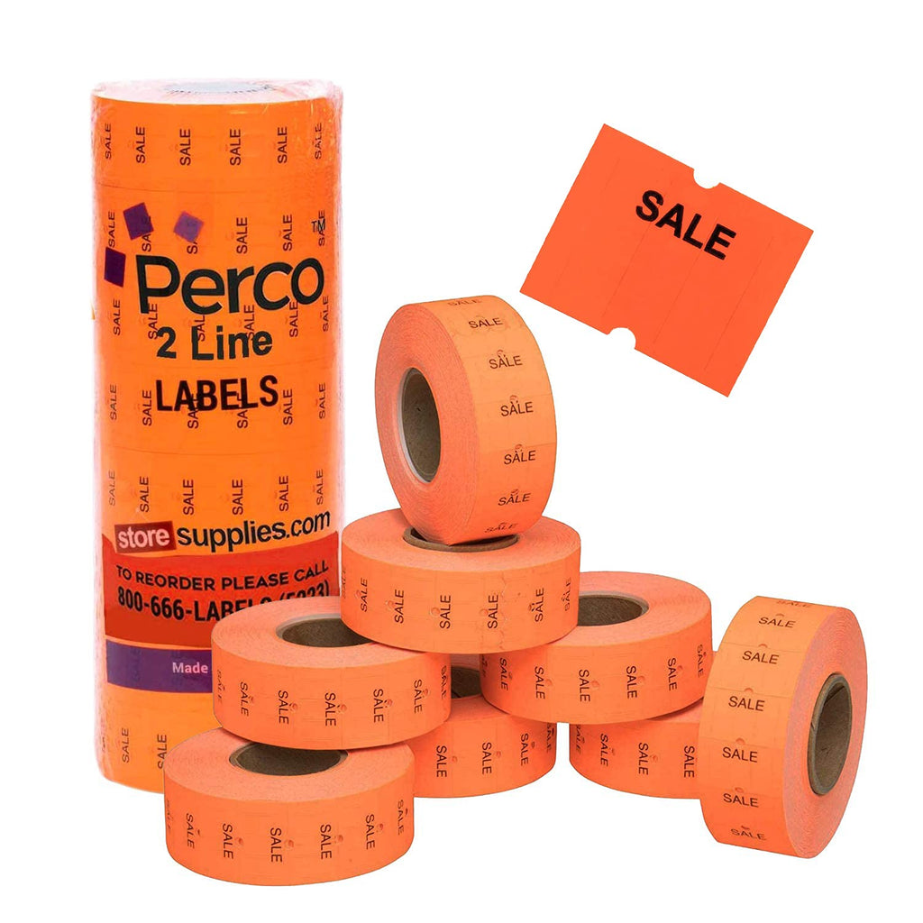 [Australia - AusPower] - "Sale" Flou. Red Perco Labels for Perco 2 Line Labeler Gun - 1 Sleeve, 6,000 Labels - 