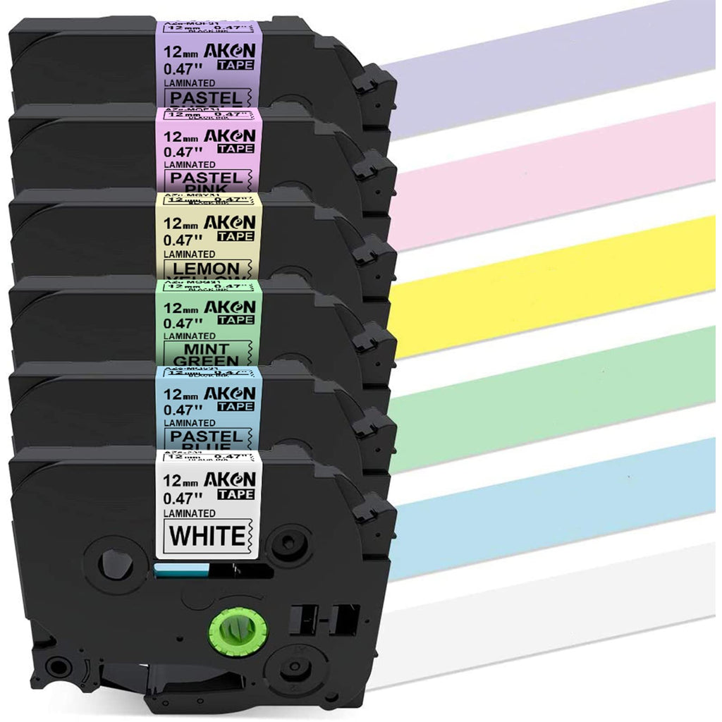 [Australia - AusPower] - Aken Compatible Label Tape Replacement for Brother P-Touch Label Maker PT-D210 PT-D400 PT-D200 PT-D600, TZe-MQF31MQE31 MQ531 MQY31 MQG31 231 White/Pink/Purple/Blue/Lemon/Mint 12mm 6-Pack 