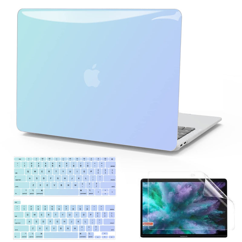 [Australia - AusPower] - Anban Compatible with MacBook Pro 13 Inch Case 2021 2020 2019 2018 2017 2016 Release A2338 M1 A2251 A2289 A2159 A1989 A1706 A1708 Touch Bar, Plastic Hard Shell Case + Keyboard Cover+ Screen Protector Cream Green & Blue 