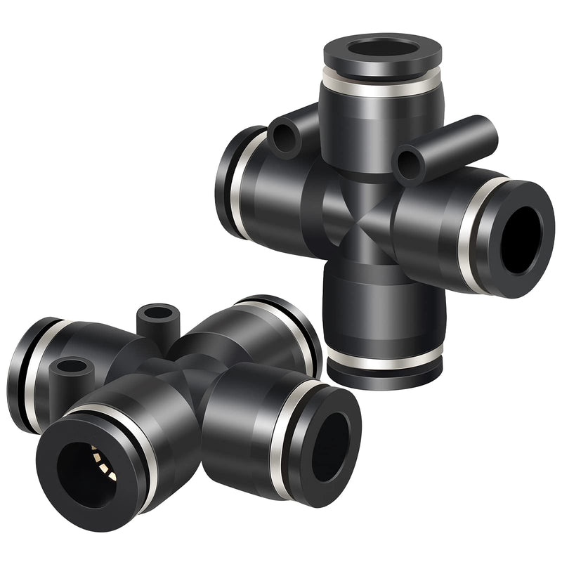 [Australia - AusPower] - TAILONZ PNEUMATIC 4 Way 3/8 Inch OD Straight Push Fittings Plastic Quick Release Connectors Air Line Fittings PZA-3/8 (Pack of 5) 3/8''OD 