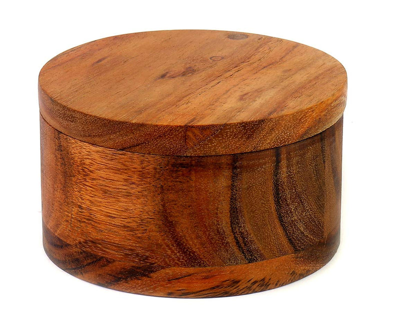 [Australia - AusPower] - Kaizen Casa Acacia Wood Salt or Spice Box with Swivel Cover perfect for keeping table salt, gourmet salts, herbs or favorite seasonings, close at hand on your countertop. 