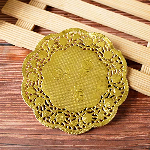 [Australia - AusPower] - CHICIEVE Paper Doily 3.5 Inches Golden Round Paper Lace Doilies 100 Pcs Placemats Ideal for Weddings,Tableware Decor 