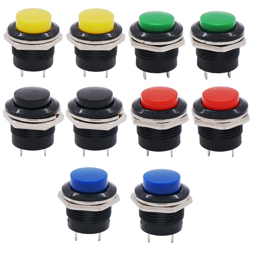 [Australia - AusPower] - Twidec/10Pcs SPST AC250V/3A AC125V/6A Mini Off(ON) NO Momentary Push Button Switch 5 Colour R13-507-5C Multicolored 10PCS 