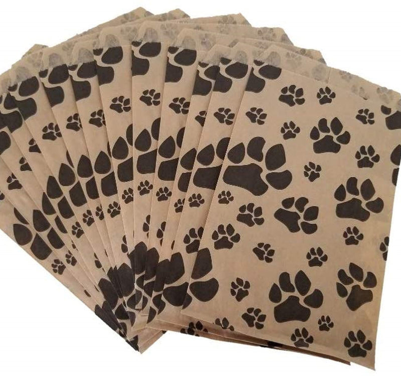 [Australia - AusPower] - 100 Bags Flat Plain Paper or Patterned Bags for candy, cookies, merchandise, pens, Party favors, Gift bags (4" x 6", Paw Print) 4" x 6" 