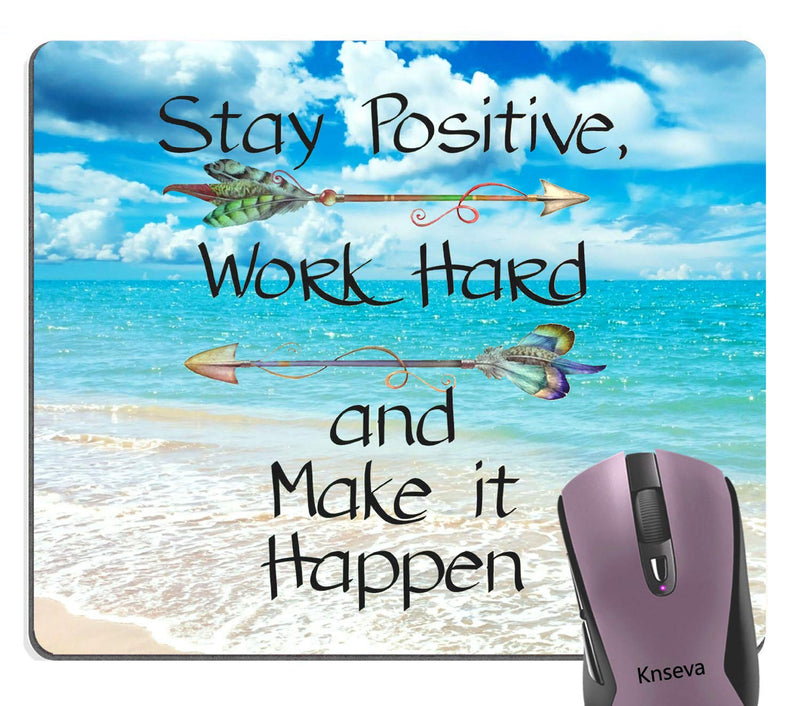 [Australia - AusPower] - Knseva Stay Positive Work Hard Make It Happen Arrow Print Inspirational Quote Mouse Pads, Motivational Quotes Sunny Day Navy Blue Ocean Beach Scene Mouse Pad Multicolored 5 