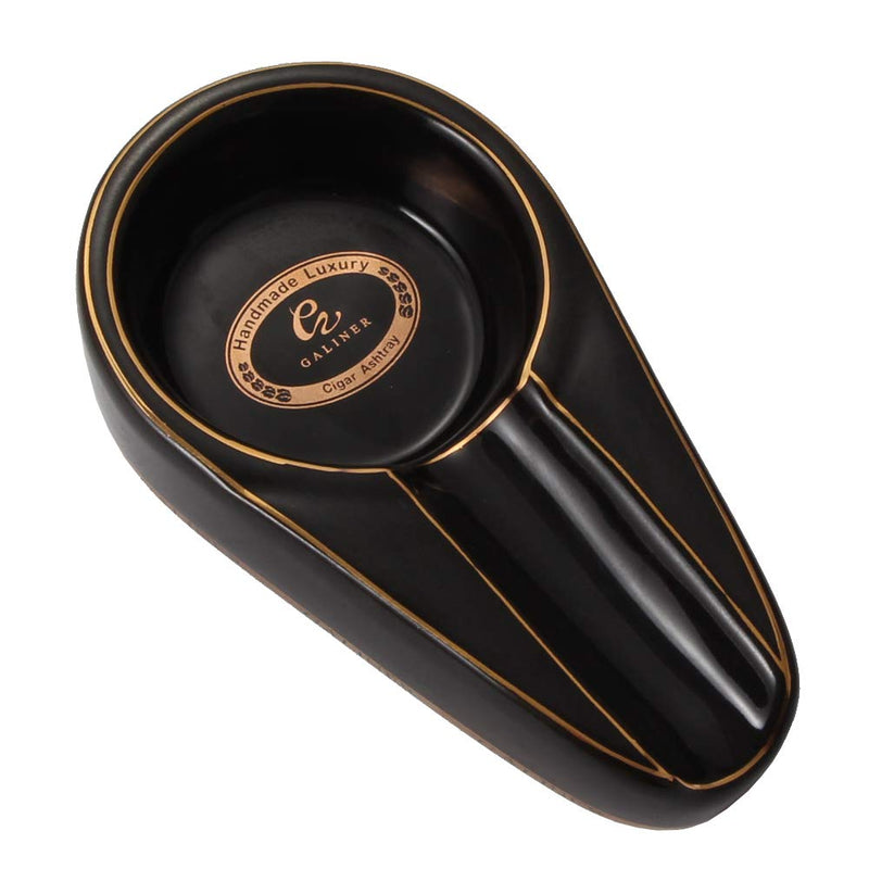 [Australia - AusPower] - Galiner Cigar Ashtray, Travel Ashtray, Outdoor Ceramic Ash Tray (Black With Golden line) Black 