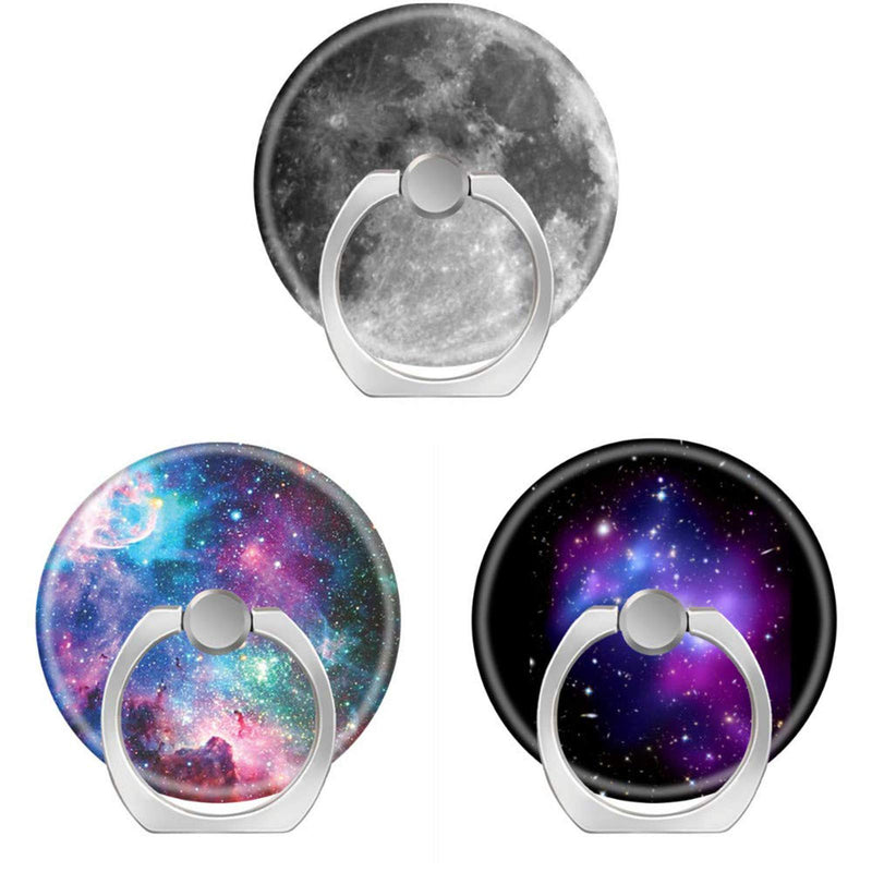 [Australia - AusPower] - 3 Pack/Cell Phone Ring Holder 360 Degree Rotation Finger Stand Works for All Smartphone and Tablets-Moon Nebula Galaxy Cluster 