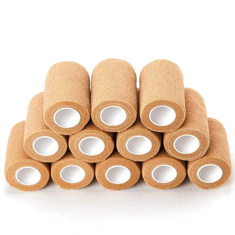 [Australia - AusPower] - 12 Rolls Self Adhesive Bandage Wrap, 3 inches X 5 Yards, Cohesive Tape Vet Wrap for First Aid, Sports, Wrist and Ankle (Beige, 3 inch) Beige 