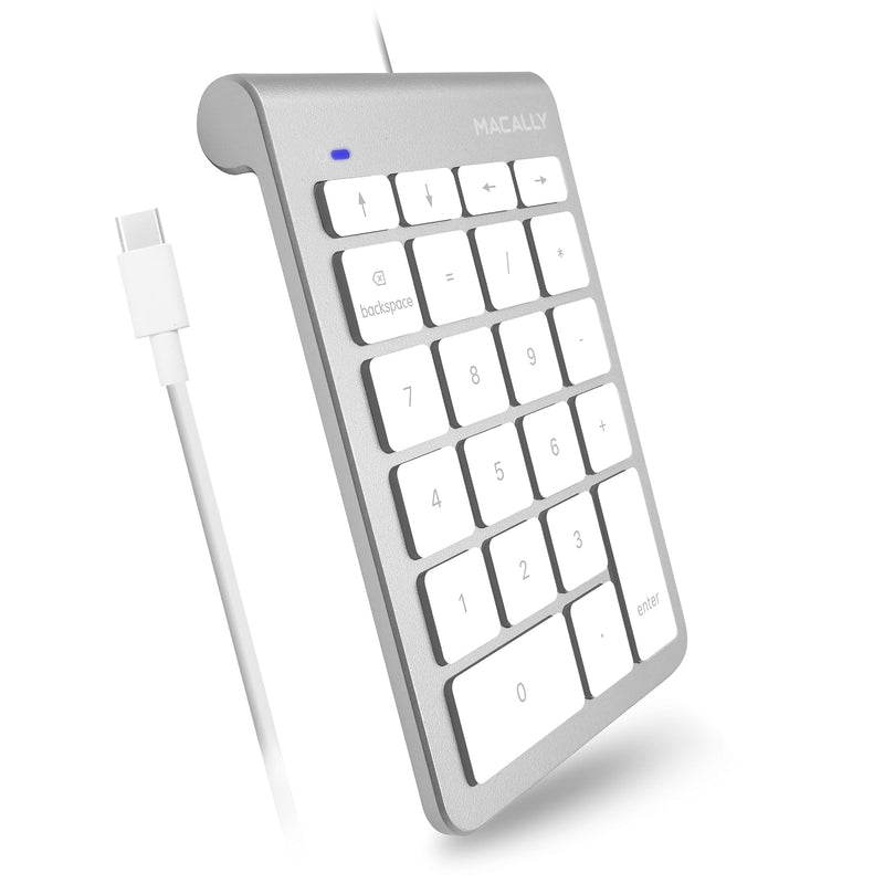 [Australia - AusPower] - Macally Wired USB C Number Pad Keyboard - Type C Numeric Keypad for Laptop, Apple Mac iMac MacBook Pro/Air, Windows PC, or Desktop Computer - 10 Key USB Keypad Numpad with 5 Foot Cable - Silver 