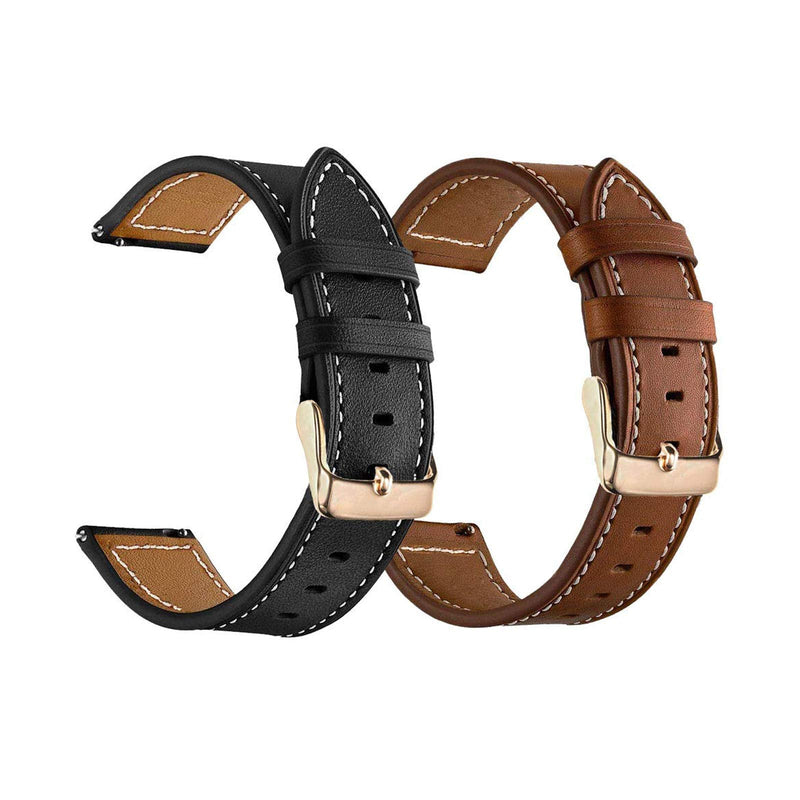 [Australia - AusPower] - Yeejok Vivoactive 3 Leather Bands for Men Women, 20mm Quick Release Genuine Leather Straps with Rose Gold Metal Buckle Compatible for Garmin Vivoactive 3 Music/Forerunner 645/245 Smartwatch, 2 Pack Rose Gold Buckle 