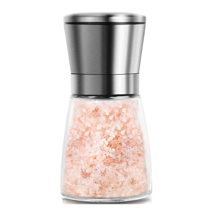 [Australia - AusPower] - Mincham Manual Salt or Pepper Grinder for Professional Chef, Best Spice Mill with Stainless Steel Cap, Ceramic Blades and Adjustable Coarseness, Refillable Glass Body with 6OZ Capacity Silver single 