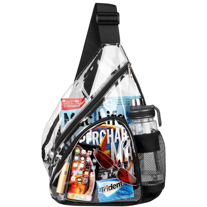 [Australia - AusPower] - HULISEN Clear PVC Sling Bag Stadium Approved, Backpack with Adjustable Strap Black 