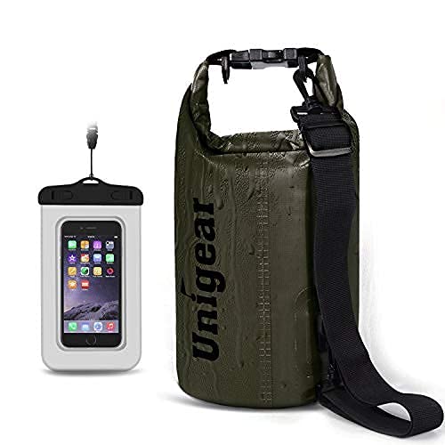 [Australia - AusPower] - Unigear Dry Bag Waterproof, Floating and Lightweight Bags for Kayaking, Boating, Fishing, Swimming and Camping with Waterproof Phone Case Army Green 2L 