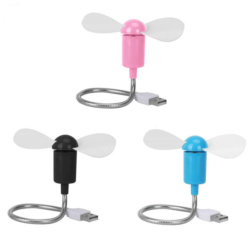 [Australia - AusPower] - Mini Mobile USB Powered Cooling Fan Flexible Goose neck Air Blower For Desktop PC Computer Laptop Notebook Tablet 3 Pack (Pink/Black/Blue) Pink/Black/Blue 