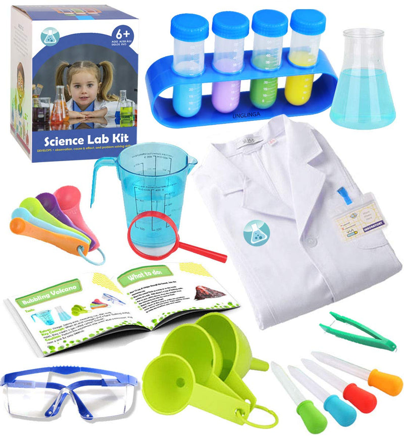 [Australia - AusPower] - UNGLINGA Kids Science Experiment Kit with Lab Coat Scientist Costume Dress Up and Role Play Toys Gift for Boys Girls Kids Age 5 - 11 Christmas Birthday Party Science kit with lab coat 