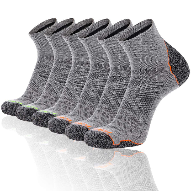 [Australia - AusPower] - FLYRUN Men's Athletic Ankle Quarter Socks Men Comfort Cushion Moisture Wicking Work Sock 6 Pack A2-grey 6 Pairs 
