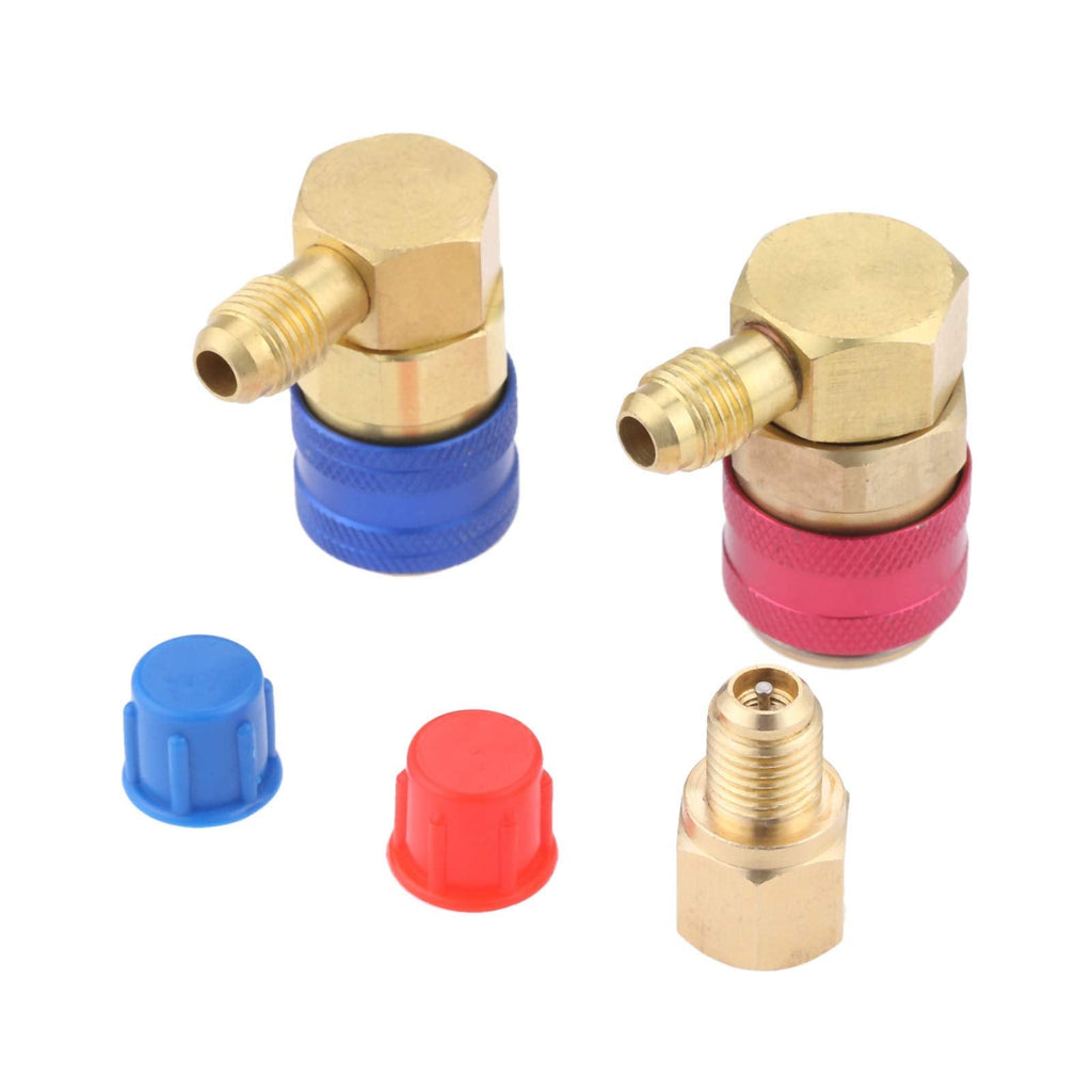 [Australia - AusPower] - R12 to R134A Conversion Quick Connect Coupler Kit, High/Low Side 90 Degree Angle Quick Coupler Manifold Gauge Set with R134A 1/2" Female x 1/4" SAE Male Tank Adapter 