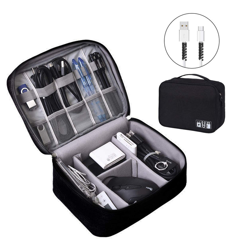 [Australia - AusPower] - Electronics Organizer, OrgaWise Electronic Accessories Bag Travel Cable Organizer Three-Layer for iPad Mini, Kindle, Hard Drives, Cables, Chargers (Two-Layer-Black) Two-Layer-Black 