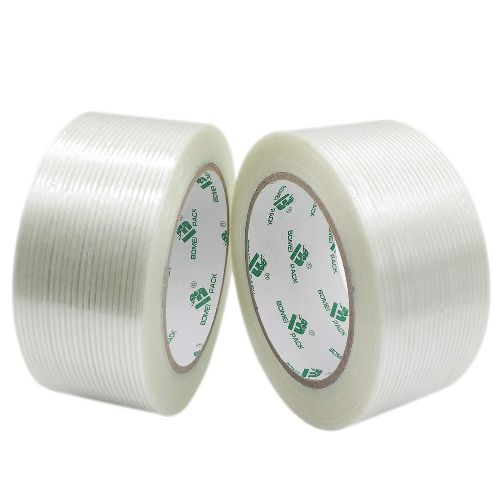 [Australia - AusPower] - Mono Filament Strapping Tape, 2 Roll 2 Inch x 35 Yards 5.5 Mil, Heavy Duty Transparent Reinforced Fiberglass Tape, BOMEI PACK 2PACK: 50mm*35yds 