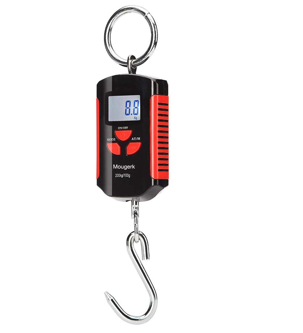 [Australia - AusPower] - Mougerk Digital Hanging Scale Portable Heavy Duty Crane Scale 440lb 200kg 2 AAA Batteries(Not Included) Black red 