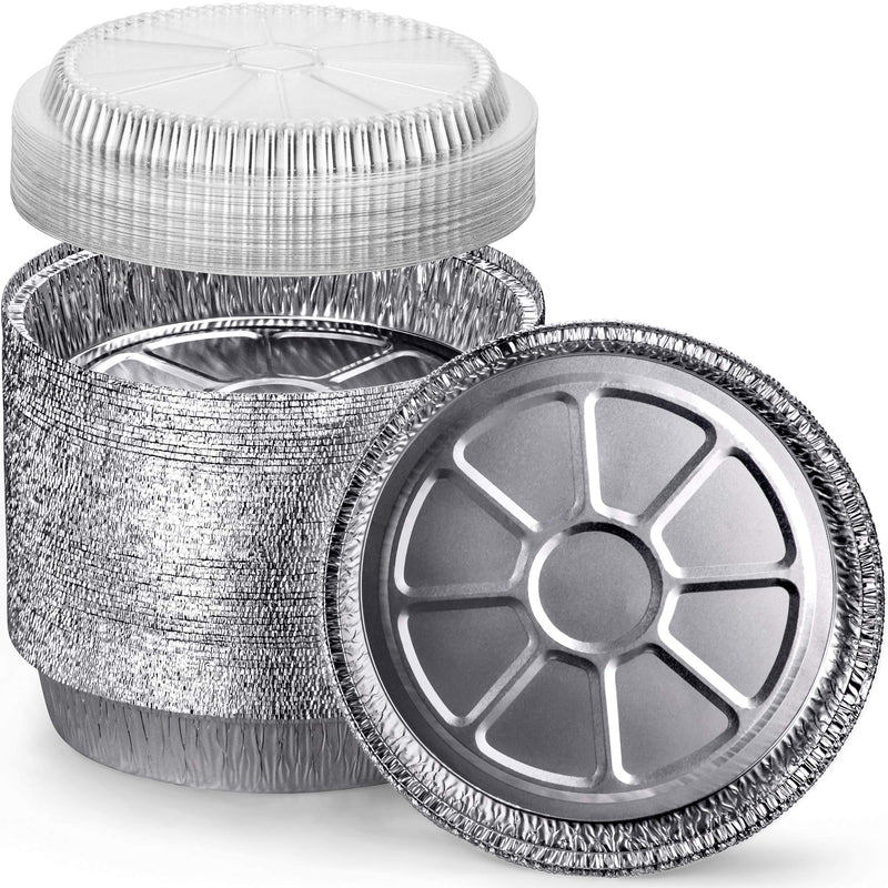 [Australia - AusPower] - DecorRack 14 Round Aluminum Pans with Dome Lid, 9 Inch Heavy Duty Tin Foil Pans, Perfect for Reheating, Baking, Roasting, Meal Prep, To-Go Containers, Environmentally Friendly (Pack of 14) Pack of 14 