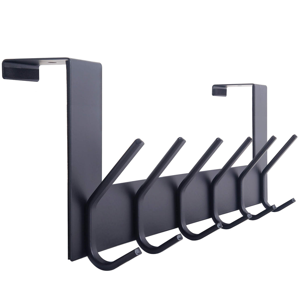 [Australia - AusPower] - WEBI Over The Door Hook Door Hanger:Over The Door Towel Rack with 6 Coat Hooks for Hanging,Door Coat Hanger Towel Hanger Over Door Coat Rack for Towels,Clothes,Back of Bathroom,Black Black 1 Pack 