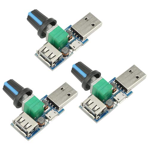 [Australia - AusPower] - XINGYHENG 3Pcs 5W Mini USB Fan Air Volume Speed Stepless Governor Module USB Speed Controller DC 5V USB Male input DC4-12V to 2.5-8V and Speed Control Knob with Switch Function 