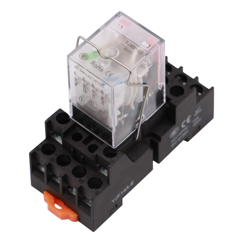[Australia - AusPower] - Electromagnetic Power Relay, 14-Pin 5 AMP 6V DC Relay Coil with Socket Base, LED Indicator, 4PDT 4NO 4NC - MY4NJ [Applicable for DIN Rail System] 6VDC 14Pin - Low Current - 5A 