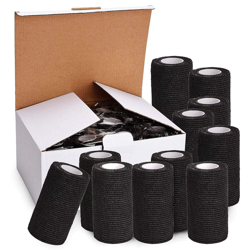 [Australia - AusPower] - TOBWOLF 12PCS Self Adherent Bandage, 4"x5yd / 10cmx4.5m Cohesive Elastic Bandage Wrap, Breathable Sports Tape for Wrist Ankle Knee Leg Sprains Swelling - Black 4x180 Inch (Pack of 12) 