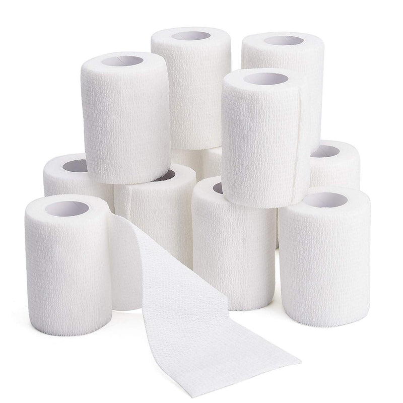 [Australia - AusPower] - TOBWOLF 12PCS Self Adhering Bandage, 3"x5yd / 7.5cmx4.5m Cohesive Elastic Bandage Wrap Gauze Roll, Breathable Sports Tape, Medical Vet Wrap for Wrist Ankle Knee Leg Sprains Swelling - White Pure White 3x180 Inch (Pack of 12) 