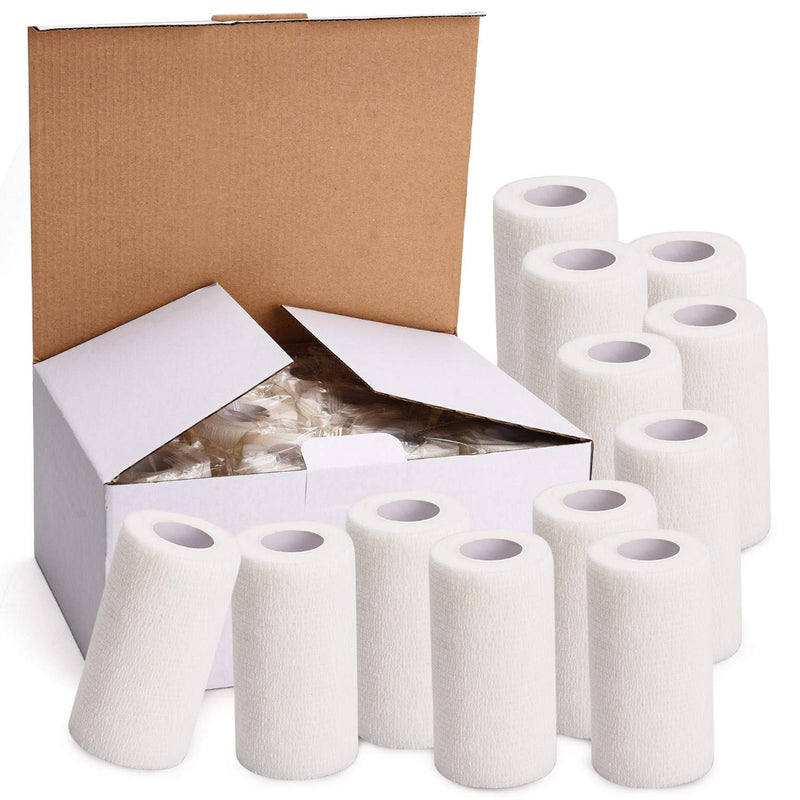 [Australia - AusPower] - TOBWOLF 12PCS Self Adhering Bandage, 4"x5yd / 10cmx4.5m Cohesive Elastic Bandage Wrap Gauze Roll, Breathable Sports Tape, Medical Vet Wrap for Wrist Ankle Knee Leg Sprains Swelling - White Pure White 4x180 Inch (Pack of 12) 