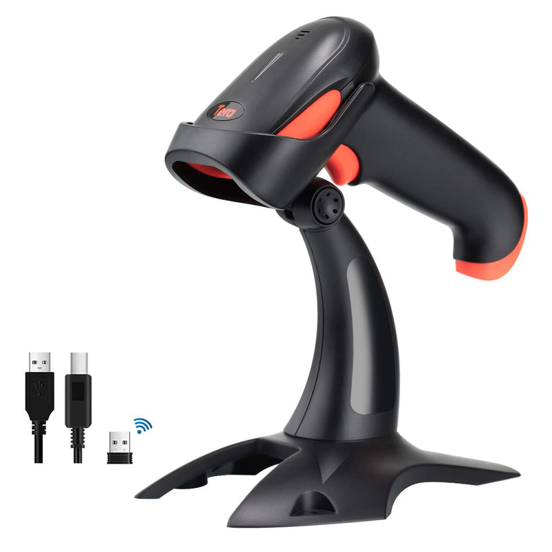 [Australia - AusPower] - Tera Pro Fully Upgraded Wireless 2D QR Barcode Scanner with Stand, 3 in 1 Bluetooth & 2.4GHz Wireless & USB Wired, Connect Smart Phone Tablet PC, Image Bar Code Reader with Vibration Alert, HW0002 Orange 