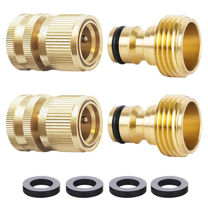 [Australia - AusPower] - HQMPC Garden Hose Quick Connect Solid Brass Quick Connector Garden Hose Fitting Water Hose Connectors Garden Hose Disconnect 3/4 inch GHT (2Sets) (2Female+2Male) 2 Sets 