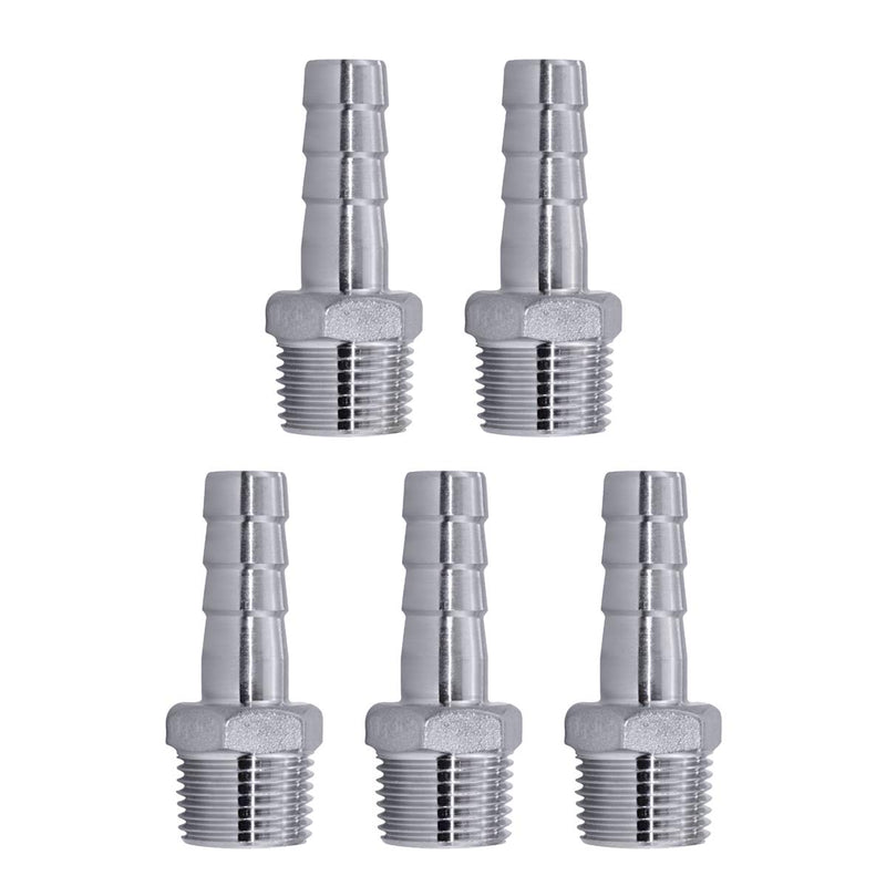[Australia - AusPower] - JoyTube 3/8" Hose Barb to 1/2" Male NPT 304 Stainless Steel Barbed Hose Fitting for Home Brew Water Fuel Air, Pack of 5 1/2" Male x 3/8" Barb 