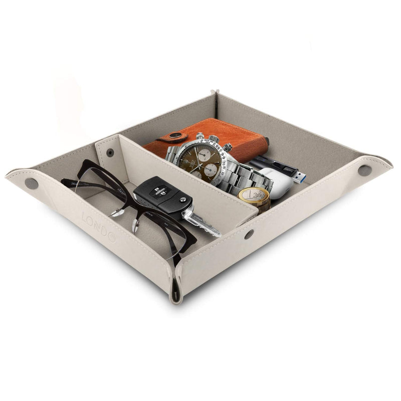 [Australia - AusPower] - Londo Leather Tray Organizer - Practical Storage Box for Wallets, Watches, Keys, Coins, Cell Phones and Office Equipment 