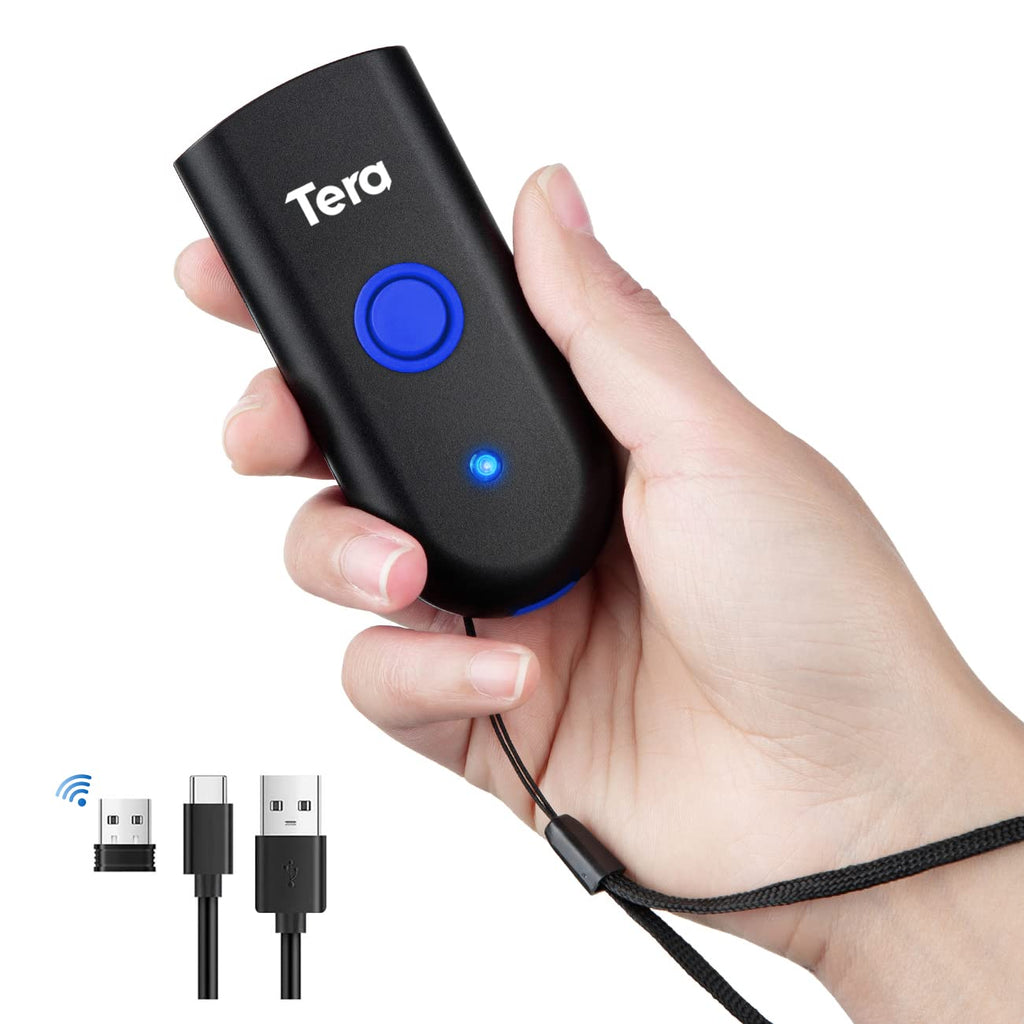 [Australia - AusPower] - Tera Wireless Barcode Scanner 1D Laser Mini Pocket Waterproof Scanner 3in1 Compatible with Bluetooth USB Wired Portable Bar Code Reader for Supermarket Logistics Work with iOS Windows Android 1100L 