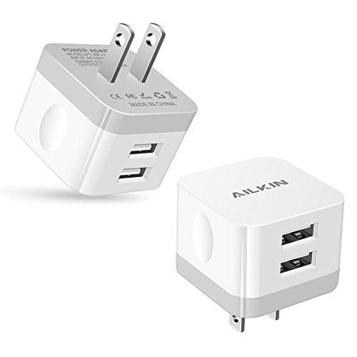 [Australia - AusPower] - 2Pack USB Wall Charger Plug, AILKIN 2.4A Dual Port USB Adapter Power Cube Fast Charging Station Box Base Replacement for iPhone 13 12 Pro Max SE 11 XR XS X/8/7, Samsung, Phones USB Charge Block-White White 